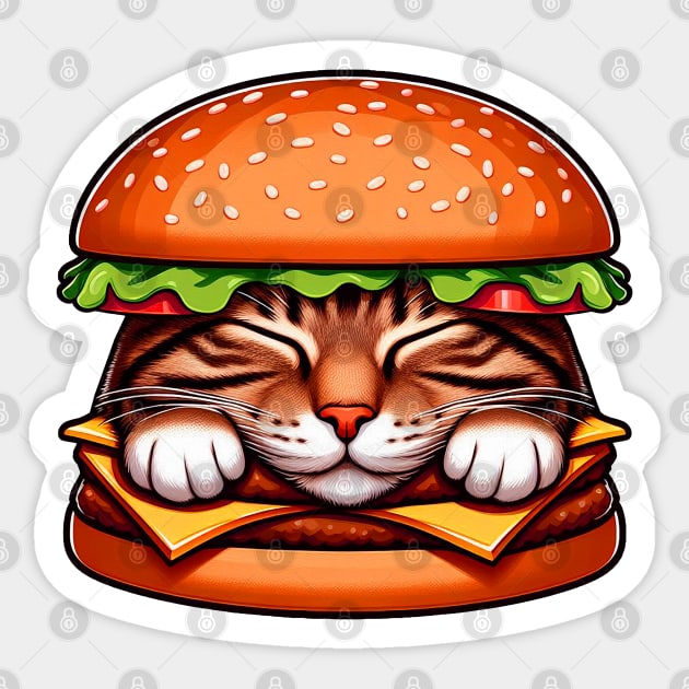 Tabby Cat is Sleeping inside a Hamburger Zzz Sticker by Plushism